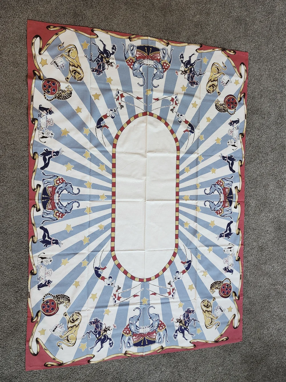 Restoration Hardware Vintage Circus Birthday Tablecloth 50x70 Rare Discontinued